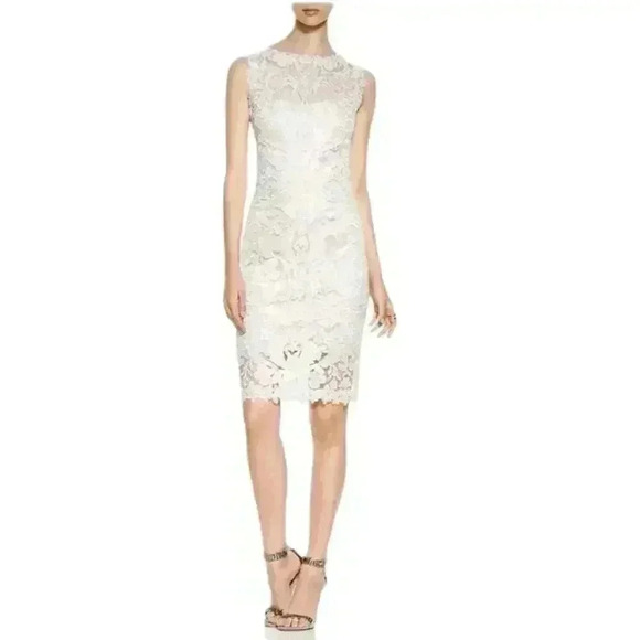 TADASHI SHOJI Women’s White Sequin Embroidered Sleeveless Formal Sheath Dress 6 - Picture 1 of 9